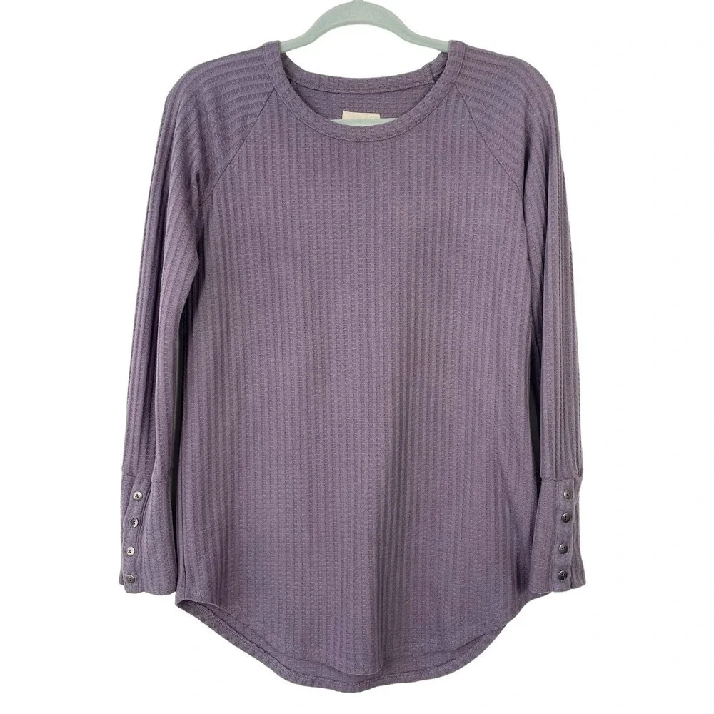 Chaser Waffle Knit Long Sleeve Thermal Top Mystic Purple Small Casual Cozy